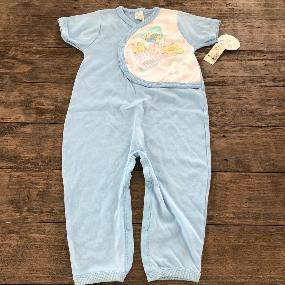 NWT Vintage Oneita Cotton Blue One Piece Sleeper